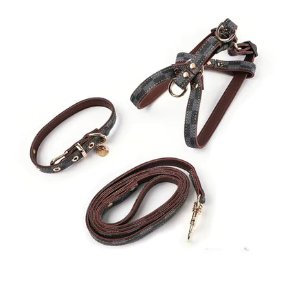 סט רצועה + קולר + רתמה לכלב
